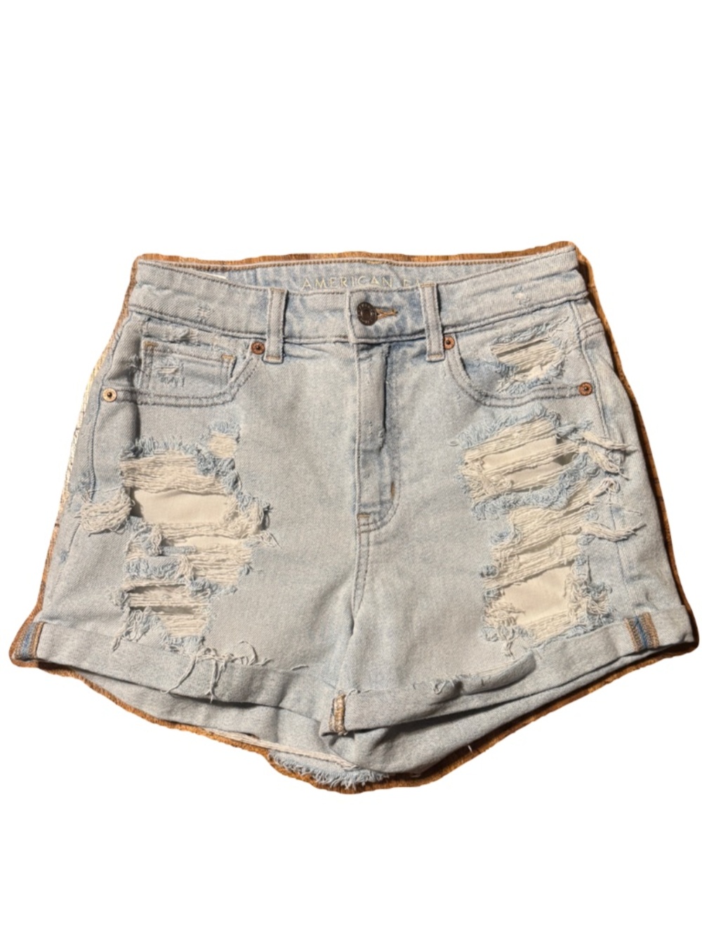(2) AMERICAN EAGLE LIGHT BLUE DISTRESSED STRETCH MOM SHORTS CUTOFF JEANS